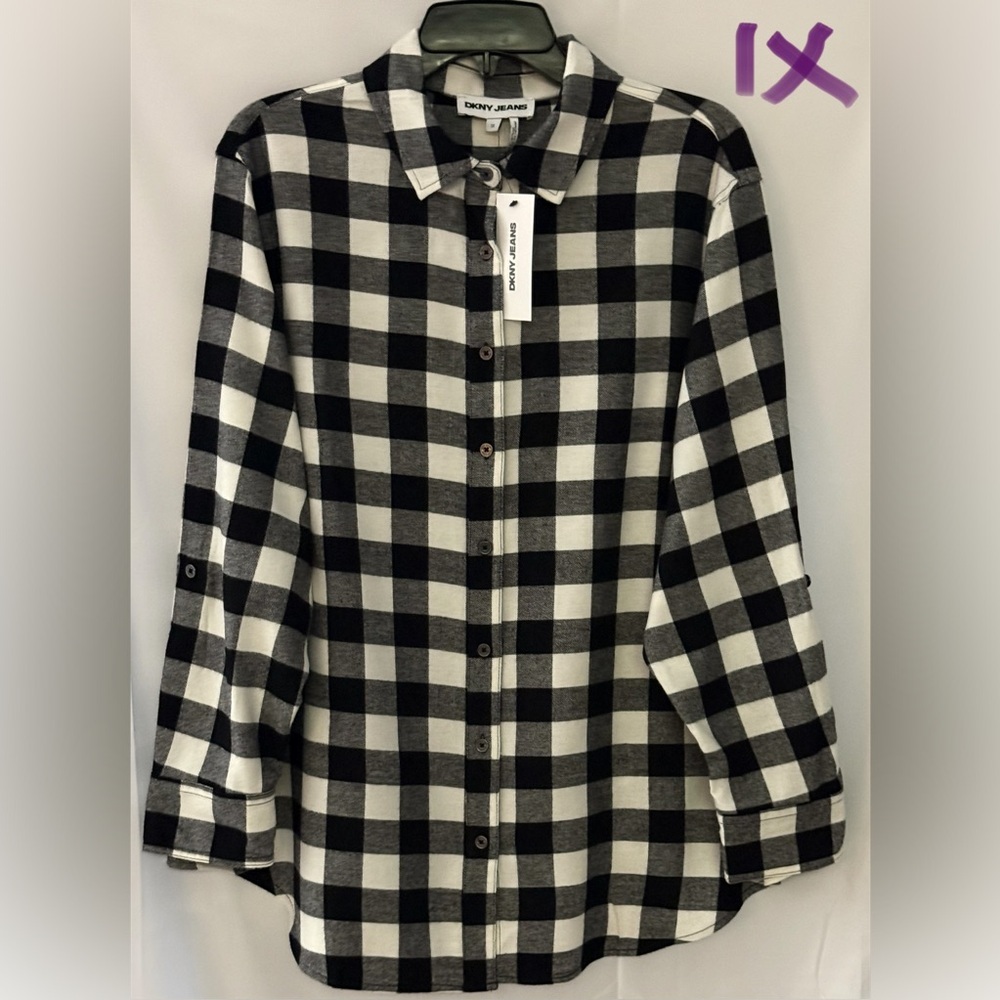 DKNY Black and White Plaid Women's Shirt